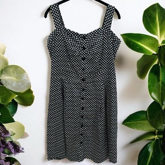 City Chic Black Blue & White Checkered Heart Button Flowy Summer Dress Size 16 - Picture 1 of 14